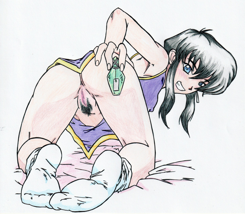 1990s_(style) 1girls :d all_fours anus ass ass_grab bed_sheet big_ass black_hair blue_eyes blush bottomless come_hither commission commissioner_upload covered_nipples female female_only female_pubic_hair fire_emblem fire_emblem:_genealogy_of_the_holy_war from_behind grabbing_own_ass highres inviting inviting_to_sex larcei_(fire_emblem) legs looking_at_viewer looking_back nintendo no_panties on_bed open_mouth potion presenting presenting_ass presenting_hindquarters pubic_hair purple_tunic pussy retro_artstyle short_hair sidelocks smile socks solo thighs thleleu59 tomboy traditional_media tunic white_background