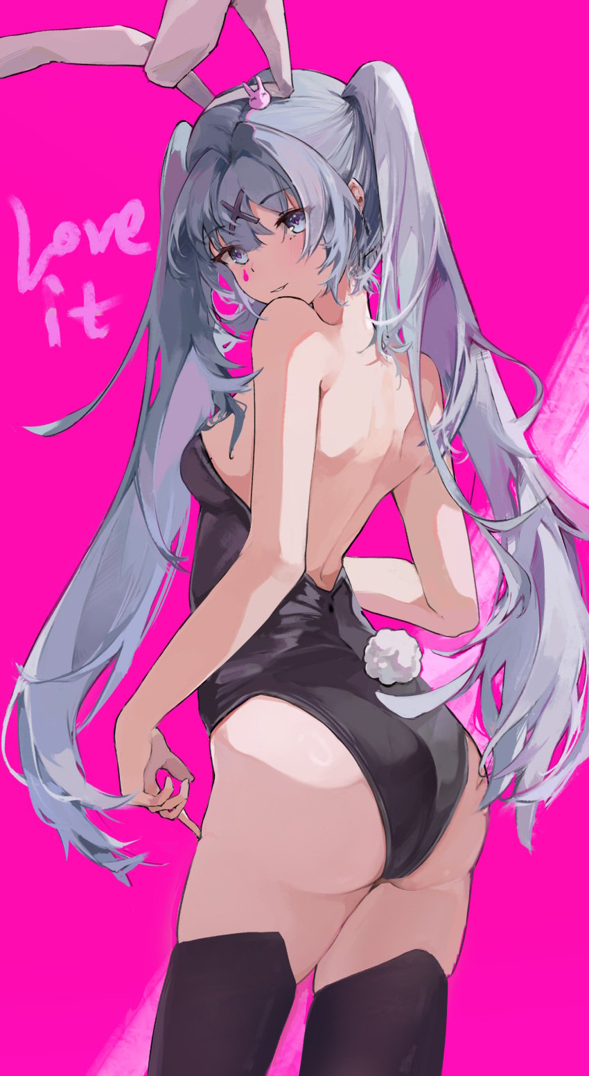 1girls absurd_res absurdres ass bare_arms bare_back bare_shoulders bare_skin bare_thighs black_leotard black_thighhighs blue_eyes blue_eyes_female blue_hair blue_hair_female breasts bunny_girl bunny_tail dot_nose elbows female female_only fingers hair_between_eyes hatsune_miku high_resolution highres legs light-skinned_female light_skin long_hair looking_at_viewer looking_back petite petite_body petite_breasts petite_female petite_girl pink_background pixiv_id_75461708 playboy_bunny rabbit_hole_(vocaloid) shoulders sideboob sidelocks simple_background slender_body slender_waist slim_girl slim_waist small_breasts smile smiling smiling_at_viewer solo standing thighhighs thighs thin_waist twintails upper_body vocaloid white_bunny_ears