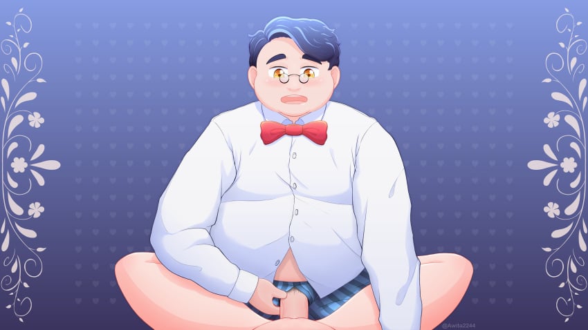 1boy 1girls awita2244 boxers business_man business_suit chubby_male fanart fat_man female female_pov glasses male male_focus morris_(stardew_valley) orange_eyes penis penis_in_pussy pov pussy sex stardew_valley