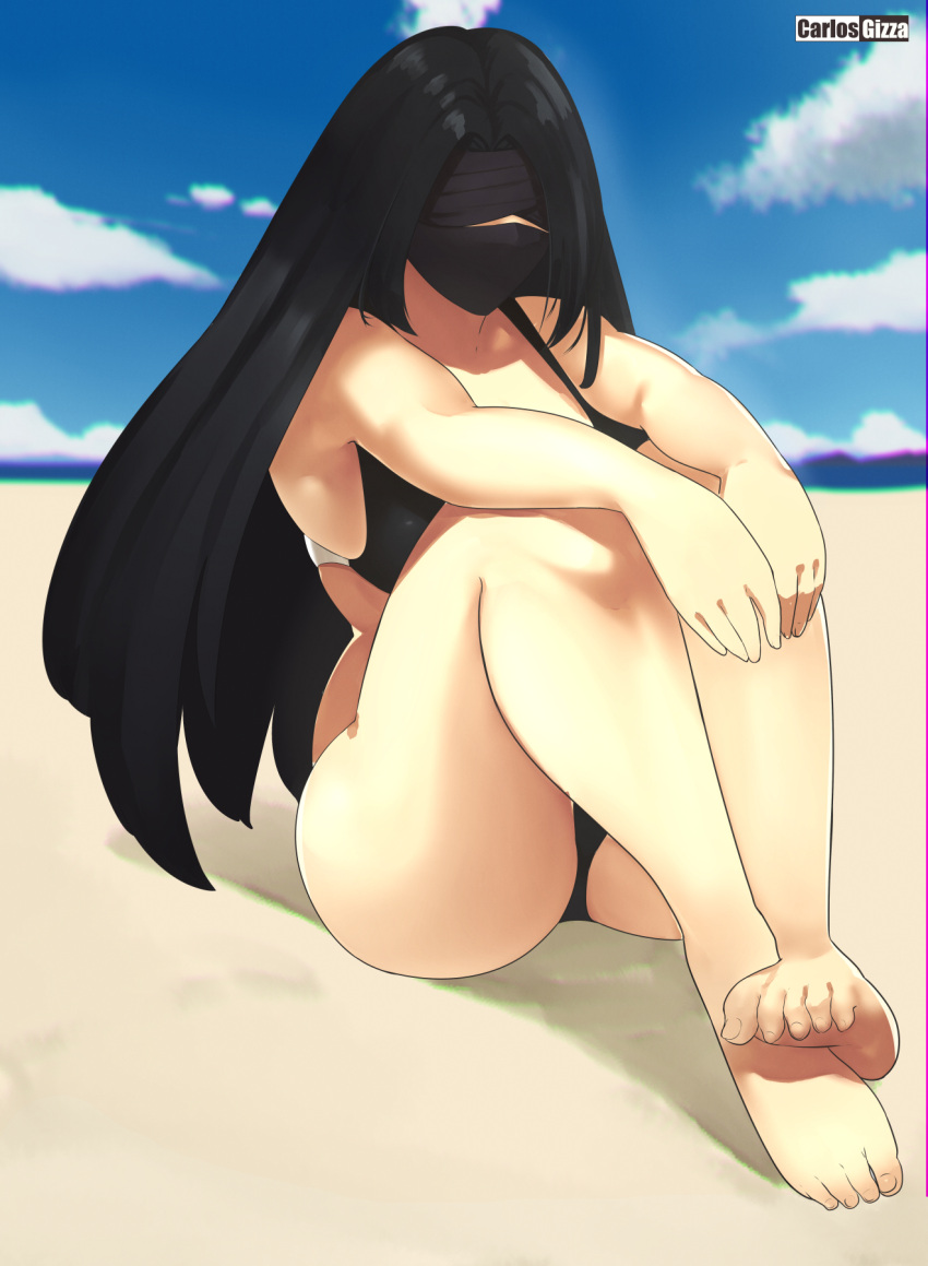 1girls bikini black_hair carlosgizza female light-skinned_female light_skin original seaside vore_maid_(carlosgizza)