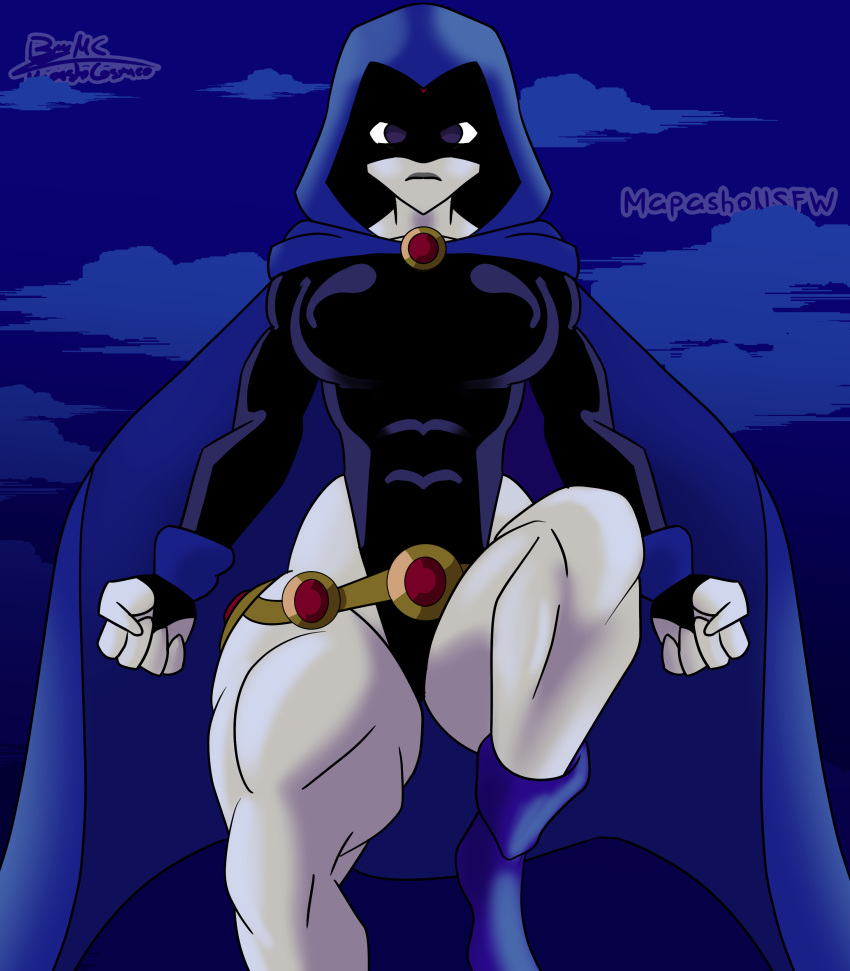 big_ass big_breasts big_butt cape dc dc_comics legs mapashonsfw muscles muscular muscular_female purple_eyes purple_hair rachel_roth raven_(dc) teen_titans thick_thighs thighs tight_clothing