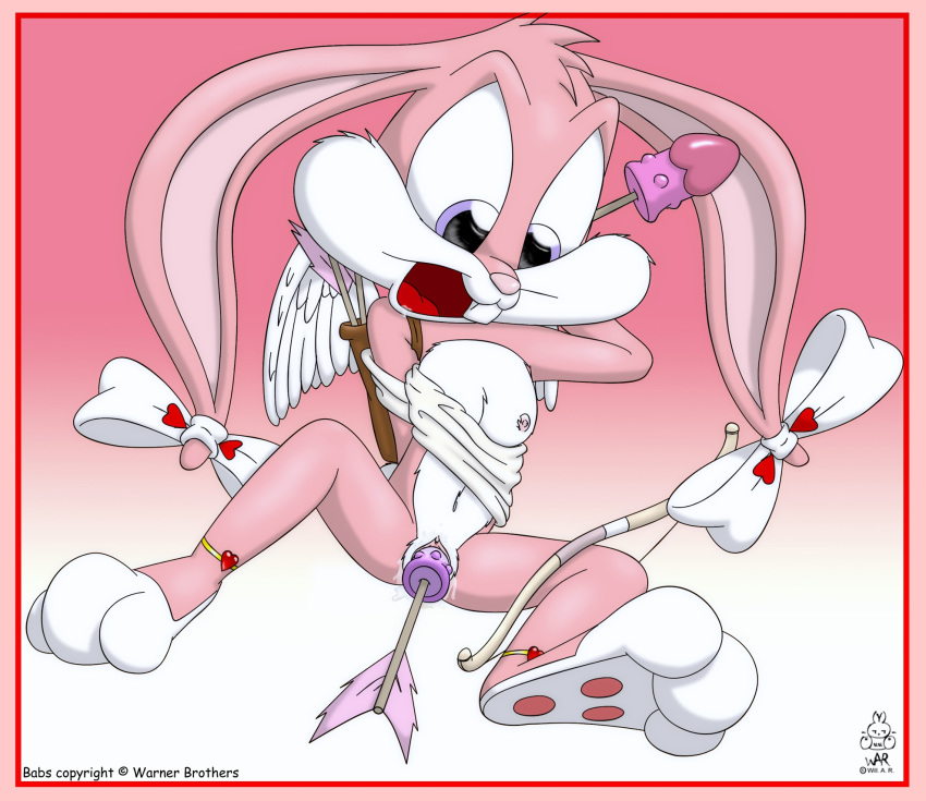 anthro arrow babs_bunny bow bow_(weapon) clothes cub dildo feet female female_only front_view fur furry furry_ears insertion ishoka long_ears looking_down mammal nipples open_mouth pussy rabbit sex_toy solo spread_legs tagme tiny_toon_adventures uncensored