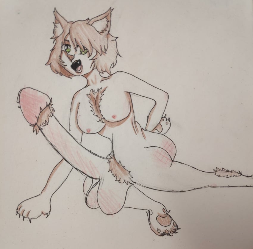 anthro anthrofied big_ass big_balls big_breasts big_butt big_ears big_penis brown_fur cat_ears catgirl claws fangs furry_only futa_only futanari green_eyes hair looking_at_viewer lying oerba_yun_fang penis pose precum puma sexyfur short_hair slap_mark small_nipples solo_futa testicles thick_cum thick_legs thick_thighs uncensored