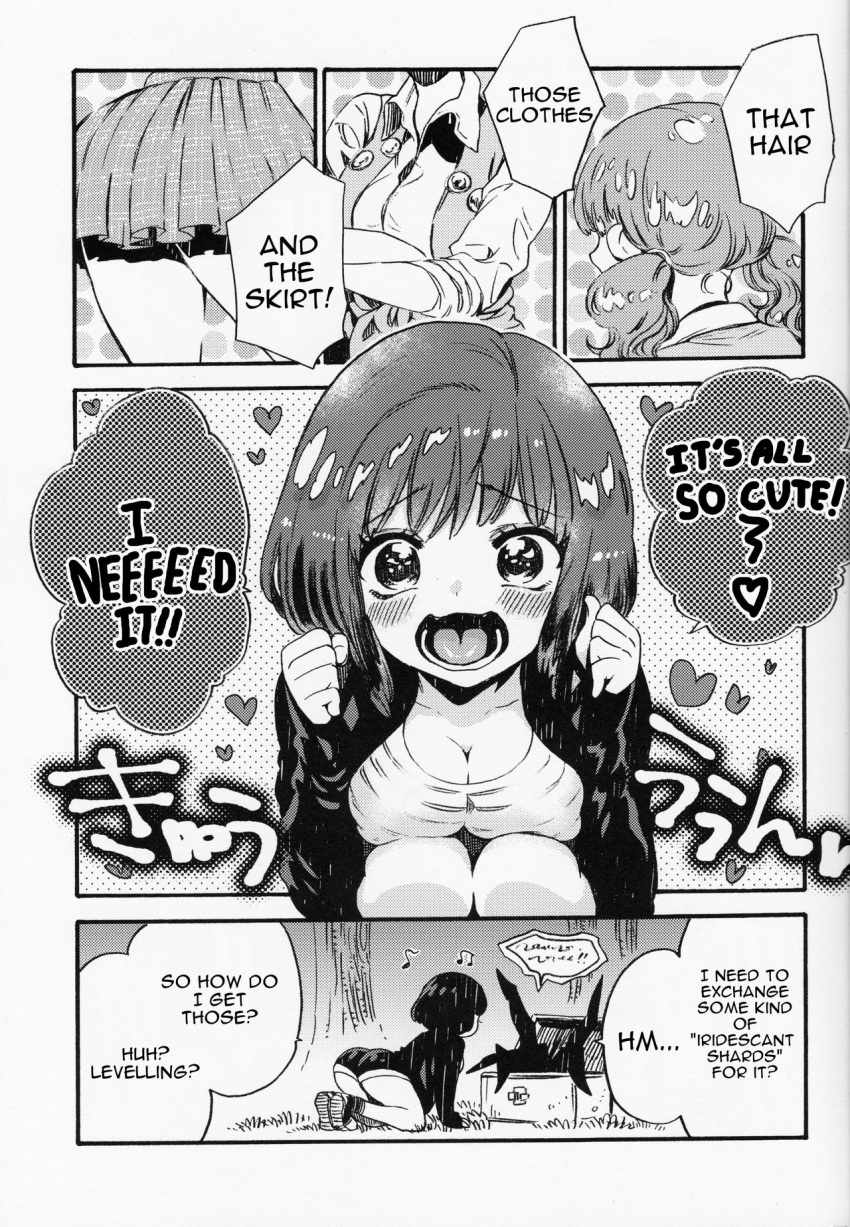 alternate_costume ass bent_over big_ass big_breasts big_butt black_and_white black_hair breasts clothing comic cute dbd dead_by_daylight english_text feng_min kawaii large_breasts manga odashi open_mouth short_hair shorts skirt speech_bubble text the_entity twintails