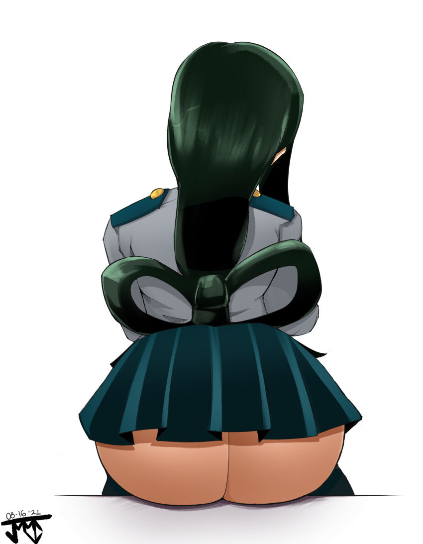 1girls ass big_ass big_butt fat_ass female hi_res huge_ass jmvmaa long_hair miniskirt my_hero_academia school_uniform sitting skirt_lift thick_ass tsuyu_asui u.a._school_uniform white_background