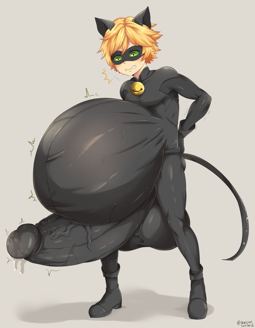 1boy adrien_agreste balls belly big_belly big_penis blonde_hair bodysuit cat_ears cat_noir catsuit cum_inflation erection erection_under_clothes femboy green_eyes huge_balls huge_belly hyper hyper_penis hyper_pregnancy male male_only male_pregnancy miraculous_ladybug mpreg najimi-sensei penis penis_growth precum precum_drip precum_through_clothing pregnant pregnant_male skin_tight solo sweat tagme what