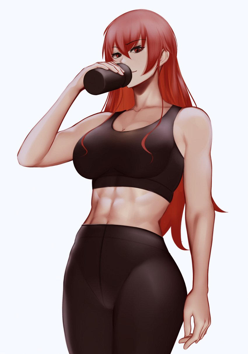 1girls abs adult big_breasts eris_greyrat female female_only muscles mushoku_tensei red_eyes red_hair solo sports_bra thick_thighs tomboy yoga_pants zaki_btw