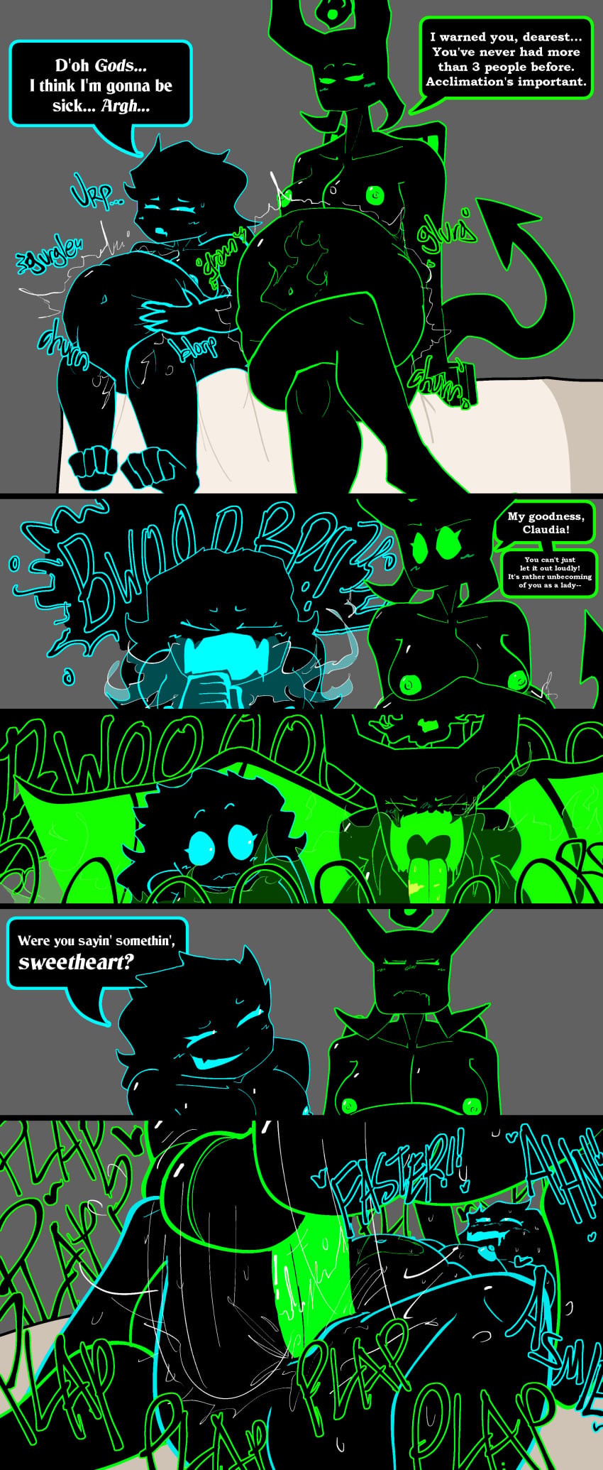 1girl1futa 2d 2d_(artwork) 2girls bed bedroom_setting bedroom_sex black_body blox_cards boobs bratty bratty_correction briggeybruh burp burp_cloud burping color colored comic demon demon_girl demon_horns dialogue digestion digestion_noises drool drooling lesbian lesbian_couple lesbian_sex naked plap plapping pussy pussy_penetration roblox roblox_game tagme tagme_(character) vore vore_belly