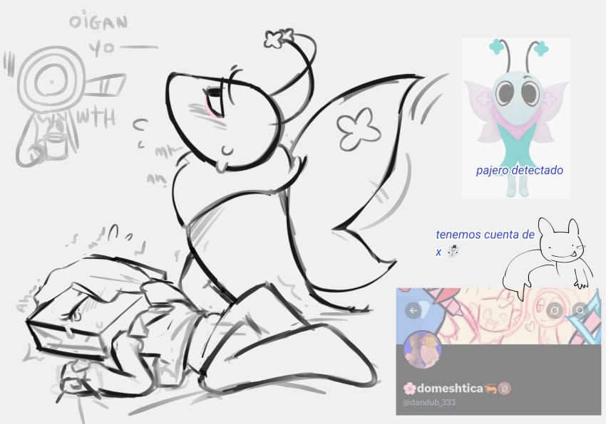 1girls 2boys cowacase_(artist) dandy's_world flyte_(dandy's_world) nsfw roblox rodger_(dandy's_world) sketch spanish_text text tisha_(dandy's_world)