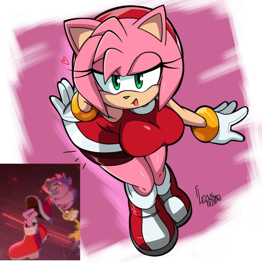 1girls amy_rose big_breasts breasts green_eyes leoposting looking_at_viewer pink_hair pink_skin sega shorts sonic_(series) sonic_the_hedgehog_(series) tagme thick_thighs thighs