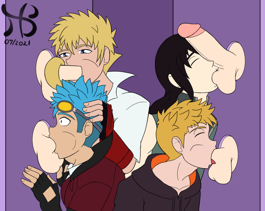 8boys ball_sucking balls black_hair blonde_hair blue_hair gay glory_hole hiastobasement_(artist) jaune_arc lie_ren male male_only multiple_boys neptune_vasilias penis rwby short_hair sun_wukong_(rwby) testicles yaoi