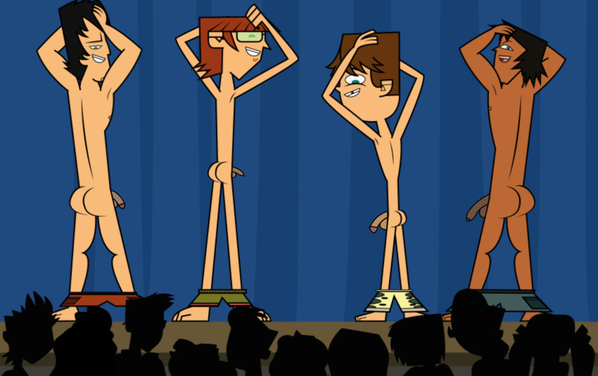 4boys ass audience big_balls black_hair blue_eyes brown_hair cartoony circumcised cody_(tdi) flaccid_penis foreskin gay ginger harold_(tdi) human intact justin_(tdi) kaifu male_only pants_down red_hair semi-erect smooth_penis smooth_skin source_request stage total_drama_island trent_(tdi) uncut unretracted_foreskin year_request