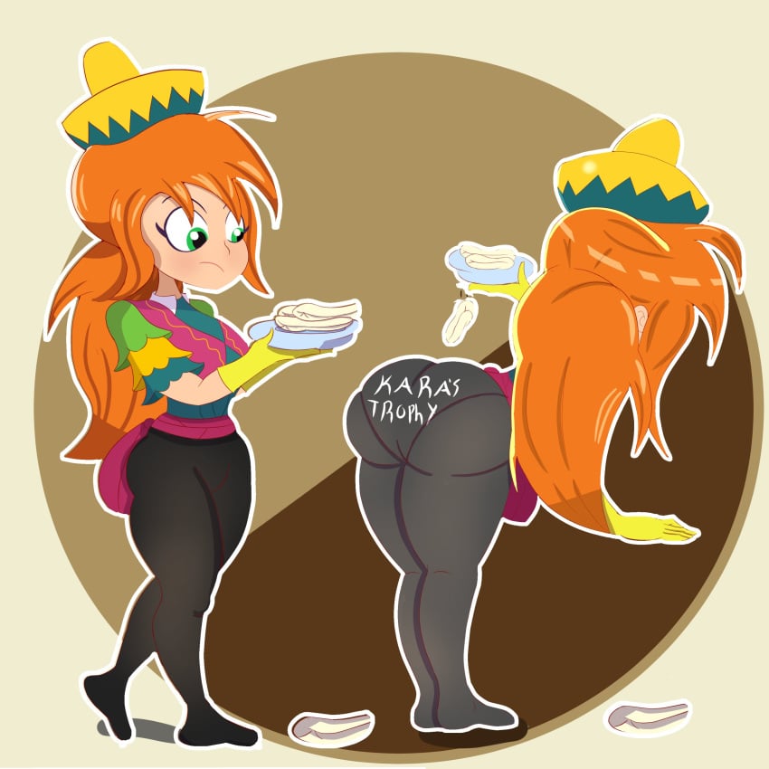 1girls ass barbara_gordon bent_over big_ass burrito dc dc_comics dc_super_hero_girls female female_only green_eyes long_orange_hair magicapencil mexican_food panties_visible_through_clothing red_hair solo sombrero thick_thighs tights uniform wide_hips work_uniform writing_on_ass