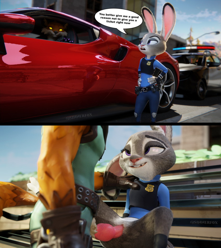 3d anthro anthro_on_anthro anthro_penetrated anthro_penetrating anthro_penetrating_anthro canid canine car clothed_sex clothing crossover disney duo epic_games female female_penetrated fennix_(fortnite) fortnite fortnite:_battle_royale fox genitals hi_res judy_hopps knot lagomorph leporid male male/female male_penetrating male_penetrating_female mammal penetration penis police pussy rabbit s1nnerfox vaginal_penetration vehicle video_games zootopia