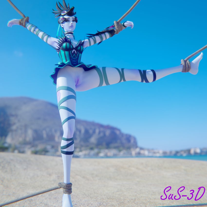 1girls 3d bondage feet legs legs_spread overwatch restrained rope rope_bondage sus-3d tied widowmaker