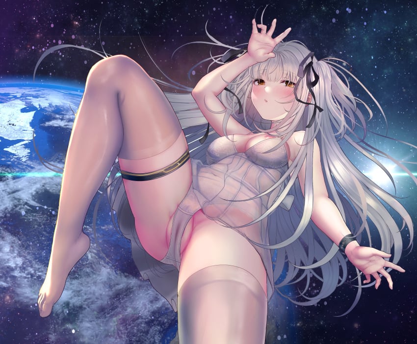 cameltoe dress garter lingerie negligee nipple_slip pantsu pussy see_through shiroiruka skirt_lift thighhighs