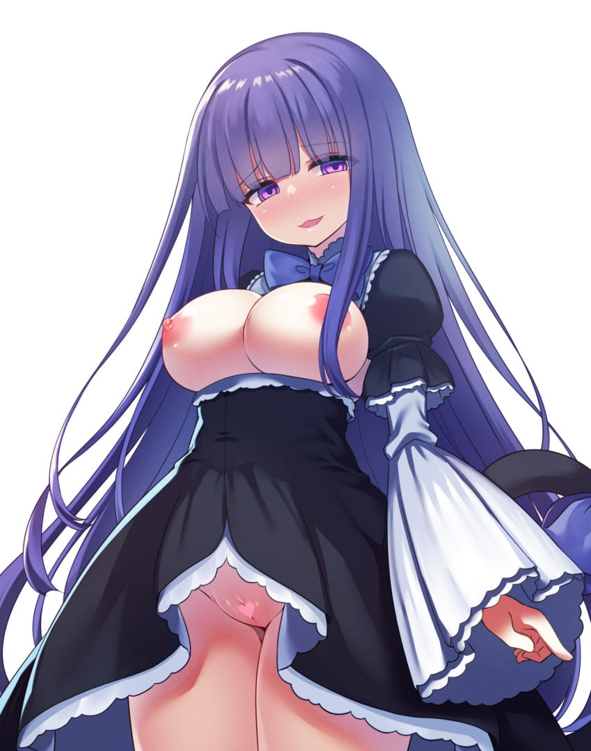 07th_expansion big_breasts breasts breasts_out cat_tail censored frederica_bernkastel gothic_lolita heart_censor hime_cut lolita_fashion long_hair nipples no_bra no_panties nopan purple_hair pussy tail umineko_no_naku_koro_ni upskirt yako