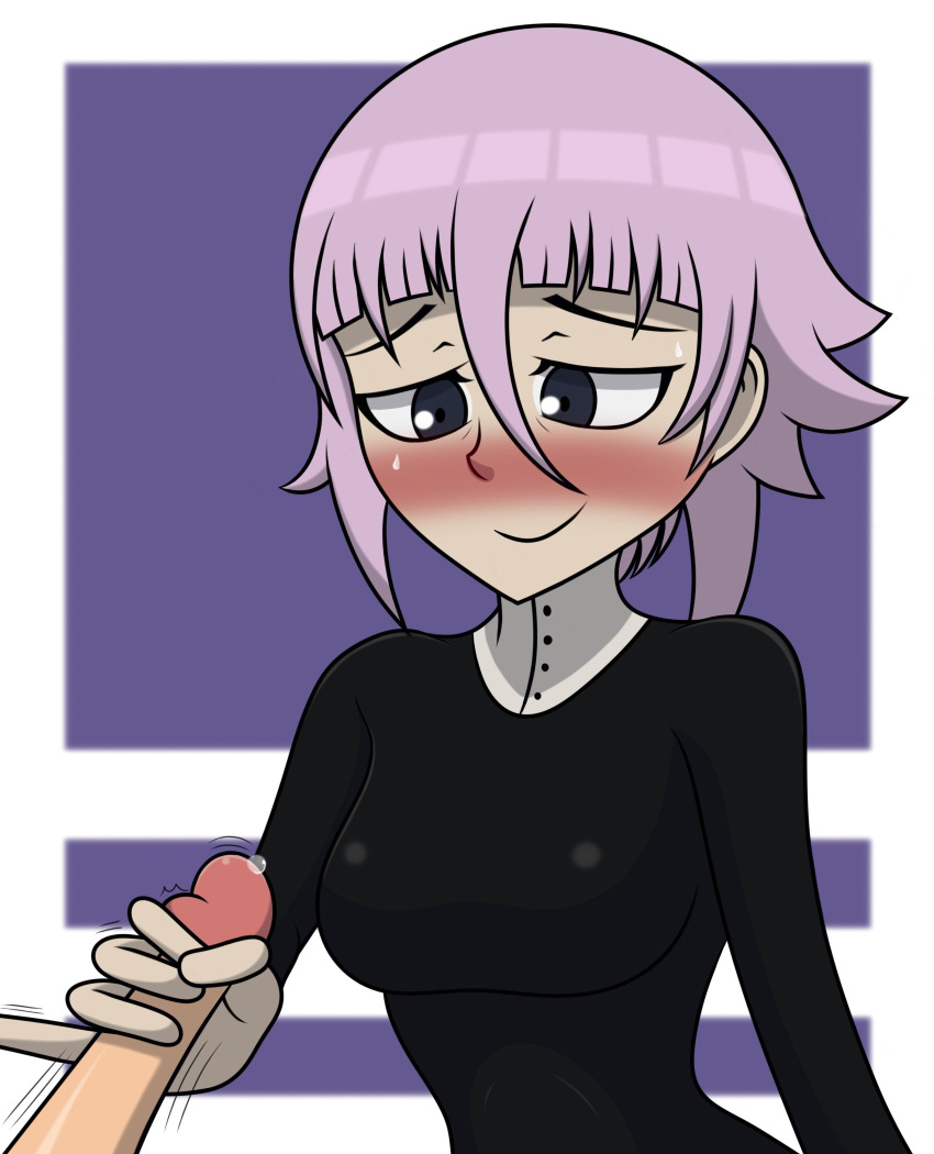 androgynous blush breasts crona_(soul_eater) crona_female_(soul_eater) faceless_male female goth goth_girl handjob penis pink_hair precum small_breasts smile soul_eater sweating