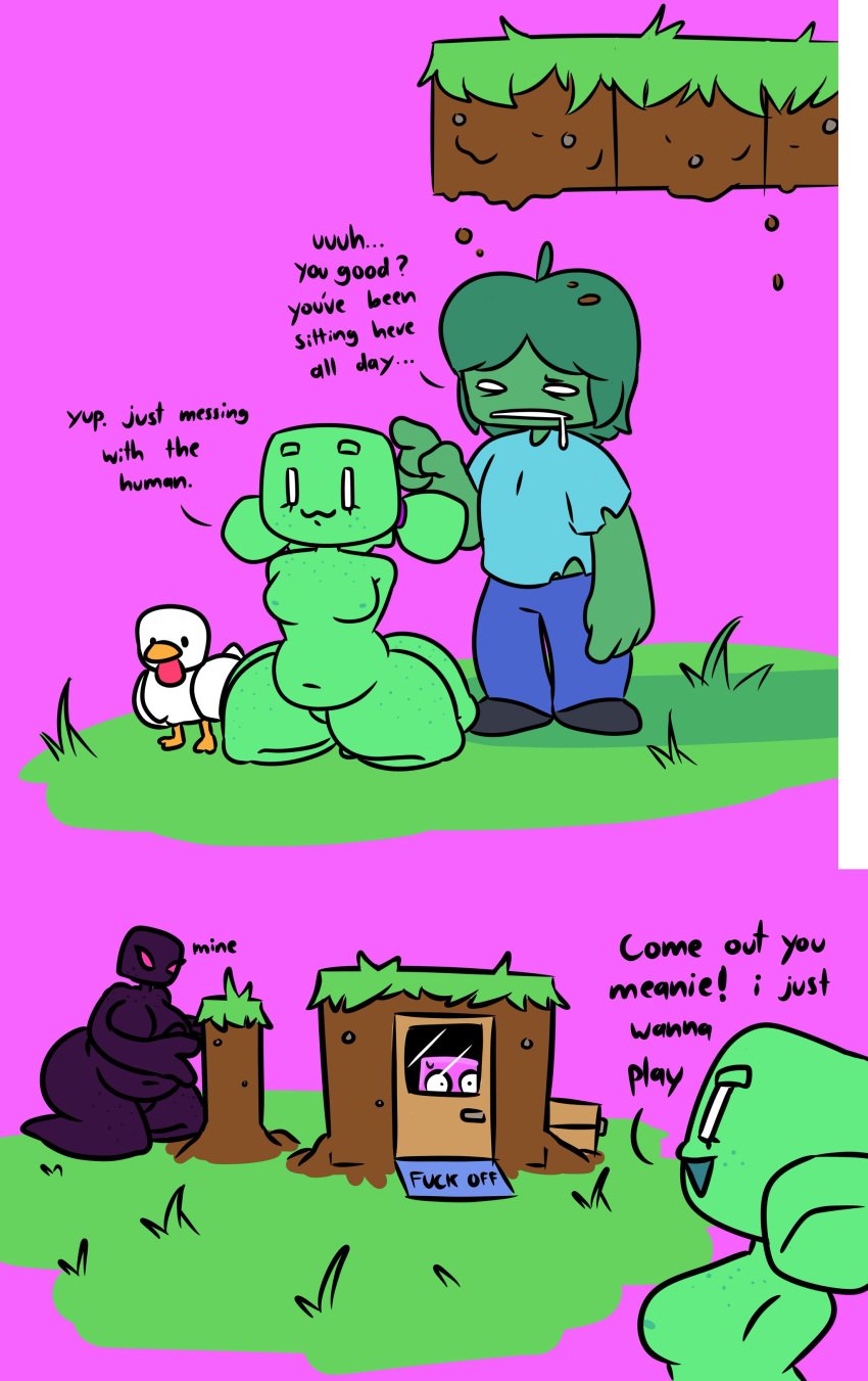 2021 4_legs chubby comic creeper creeper_girl creepette enderman enderwoman green_skin minecraft shortstack sleepyslut twintails zombie zombie_(minecraft)