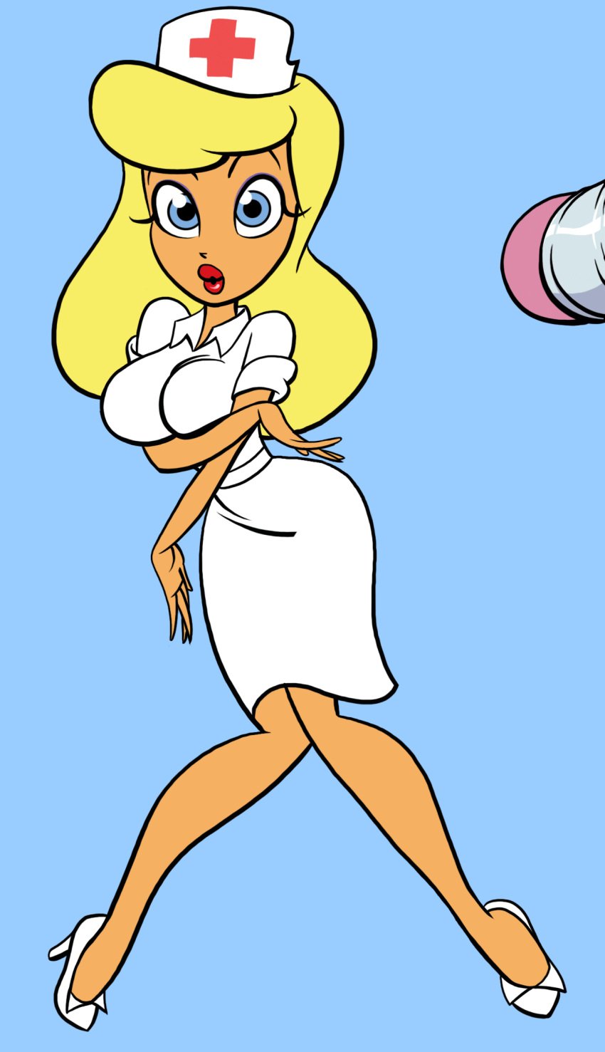 1girls animaniacs animated blonde_hair blush blushing bra clothes_removed disappearing_clothes embarrassed embarrassed_underwear_female embarrassed_undressed_female eraser erect_nipples euf female gao23 hello_nurse heloise_nerz high_heels knees_together_feet_apart lipstick nurse panties pencil pigeon-toed striped underwear underwear_only