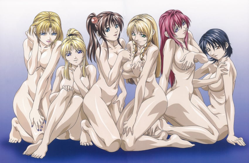 6+girls 6girls accurate_art_style adjusting_hair aqua_eyes arm_support ass asymmetrical_docking barefoot bible_black blonde_hair blue_eyes blue_hair breast_hold breast_press breast_squeeze breasts brown_eyes brown_hair cleavage completely_nude completely_nude_female covering covering_breasts drill_hair earrings feet female female_only green_eyes hair_bobbles hair_ornament harem head_tilt highres imari_kurumi jewelry kein_yachimata kitami_reika kneeling large_breasts legs_crossed lineup lipstick long_hair looking_at_viewer makeup minase_yukiko mound_of_venus multiple_boys multiple_girls nail_polish nude nude_cover official_art orange_eyes pink_hair ponytail purple_eyes red_hair ribbon ribs saeki_kaori school_nurse shiraki_rika short_hair side_ponytail sitting smile takashiro_hiroko take_your_pick teacher tied_hair toes twin_drills yellow_eyes yoshiten