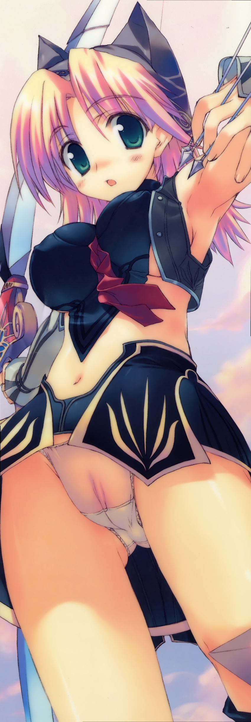 1girls amazuyu_tatsuki animal_ears arrow blonde_hair bow_(weapon) breasts cameltoe cat_ears female high_resolution huge_filesize mitsumi_misato panties pantyshot poster pussy school_uniform see-through serafuku short_hair skirt skirt_lift solo uncensored underwear weapon