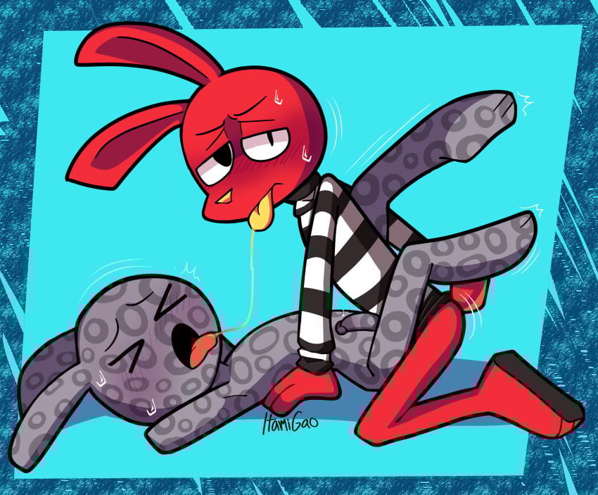 >_< 2025 2boys 31_minutos 3_toes 4_fingers after_kiss anal anal_sex anthro anthro_on_anthro anthro_penetrated anthro_penetrating barefoot black_eyes blush bottomless bottomless_male cartoony cel_shading completely_nude completely_nude_male cyan_background french_kiss frown frowning_at_viewer functionally_nude functionally_nude_male furry_only gay gay_sex grey_body huachimingo_(31minutos) itamigao juan_carlos_bodoque lagomorph lagomorph_humanoid laying laying_down laying_on_back laying_on_floor leg_lock legs_up leopard_spots long_ears looking_at_viewer male male/male male_only male_penetrated male_penetrating missionary missionary_position moaning motion_lines naked no_background no_pants no_underwear non-human nude paws penis puppet rabbit rabbit_ears rabbit_humanoid rabbit_nose rabbit_tail red_body romantic_sex saliva saliva_string self_upload shadow signature simple_background small_penis striped_clothing striped_sweater sweat sweatdrop sweater sweater_only sweating tongue_kiss tongue_out toony turtleneck turtleneck_sweater yaoi
