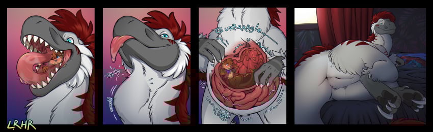 2023 absurd_res after_vore angel_(bloodshotgemini) animal_genitalia anthro anthro_prey anus ass bed bed_sheet bedding belly big_belly big_butt big_tail biped blanket bloodshotgemini_(character) blush blush_lines bodily_fluids bodily_noises bottomless cheek_tuft chest_tuft claws clothed clothing colored comic curtains curtains_open cutaway death detailed_background different_sound_effects digestion digestion_noises digital_media_(artwork) dinosaur dripping dromaeosaurid duo eating esophagus eyebrows facial_tuft fangs fatal_vore feathered_dinosaur feathered_scalie feathers feet feral fingers forced fully_inside fur furniture genital_slit genitals guts hair head_back hi_res imminent_death inner_ear_fluff inside inside_stomach internal interspecies intestines jacket kerchief looking_at_viewer lrhr lying male male/male male_prey mammal mane mouth_shot mustelid neck_bulge neckerchief neckwear nonbinary_(lore) nude on_bed onomatopoeia open_mouth oral_vore organs otter partially_clothed partially_inside pawpads paws plantigrade prehistoric_species quadruped reptile rumbling_stomach saliva saliva_drip scales scalie seanottery_(character) sharp_teeth sickle_claw simple_background size_difference soft_vore sound_effect_variant sound_effects stomach stomach_acid stomach_bulge stretched_stomach struggling struggling_prey swallowing tail teeth text theropod thick_tail thick_thighs toe_claws toes tongue tongue_out topwear tuft unwilling_prey utahraptor vore weight_gain window x-ray_view