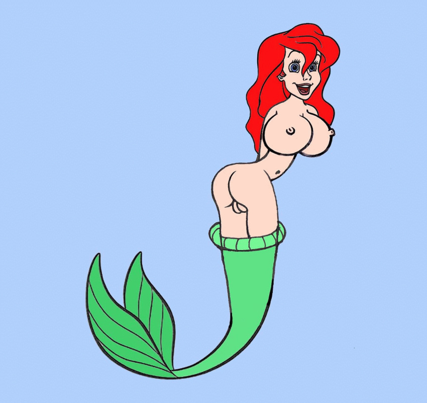 animated ariel arms_behind_back bad_anatomy disney helix king-cheetah nipples the_little_mermaid