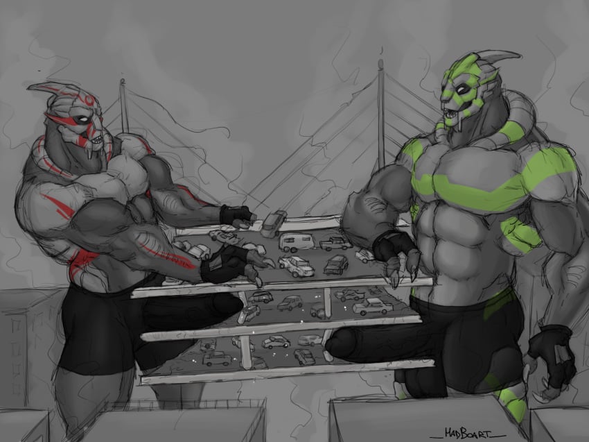 2_toes 3_fingers abs alien anthro balls balls_outline biceps bioware black_briefs black_clothing black_underwear boxer_briefs bridge briefs building building_destruction building_penetrated building_sex bulge caelter_(pyronite) canus_(jacom) car city city_background city_destruction cityscape claws clothed clothing crush crushed_vehicle deltoids destruction detailed_bulge digitigrade duo electronic_arts erection erection_under_briefs extreme_size_difference feet finger_claws fingerless_gloves fingers foot_crush genital_outline genitals gloves green_markings grey_body handwear hi_res humanoid_genitalia humanoid_penis landscape_dwarfing macro macro_anthro macro_male madboart male male_only markings mass_effect muscular muscular_anthro muscular_male nude outside paws pecs penis penis_outline pyronite(commissioner) rampage red_markings scaled_penis sex_toy size_difference smile stomping toe_claws toes topless triceps turian underwear vehicle vehicle_destruction
