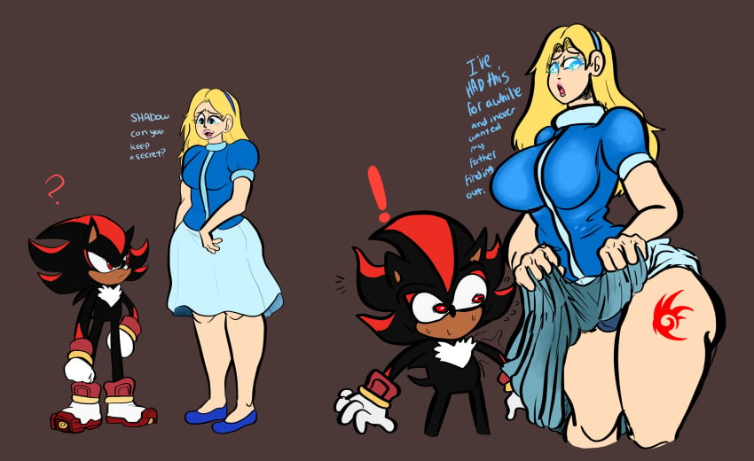 ! 1boy 1girls 2021 5_fingers ? anthro big_ass big_breasts big_butt blonde_hair blue_eyes blue_panties bubble_butt english_text female female_human flashing funny human human_on_anthro humanoid humor larger_female lemonadepikachu lifting_skirt male male/female male_anthro male_anthro/female_human maria_robotnik mobian_(species) mobian_hedgehog panties shadow_the_hedgehog size_difference skirt_lift smaller_male sonic_(series) sonic_the_hedgehog_(series) sweat sweatdrop sweating tagme tattoo text thick_thighs