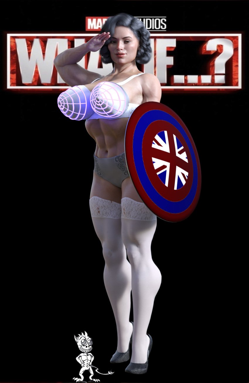 big_breasts captain_carter chup@cabra disney+ looking_at_viewer marvel marvel_cinematic_universe muscular_female peggy_carter solo_focus torpedo_breasts union_jack what_if...?