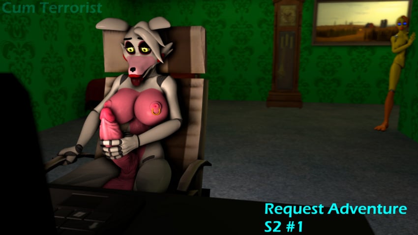 3d bedroom blue_eyes chicken clock cumterrorist desk female five_nights_at_freddy's five_nights_at_freddy's_2 fox futa_focus futa_with_female futanari laptop mangle_(fnaf) masturbation naked nudity orange_hair penis robot sfm source_filmmaker spying toy_chica_(fnaf) white_body white_fur white_hair yellow_body yellow_eyes yellow_skin