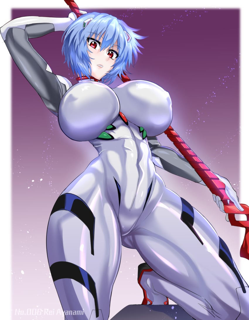 1girls big_breasts blue_hair bodysuit breasts busty clothing curvy expressionless favorite female human interface_headset jet_puri lance_of_longinus large_breasts neon_genesis_evangelion pale-skinned_female pale_skin pilot_suit plugsuit red_eyes rei_ayanami short_hair thick_thighs thighs tight_clothes tight_clothing tight_fit tights voluptuous wide_hips