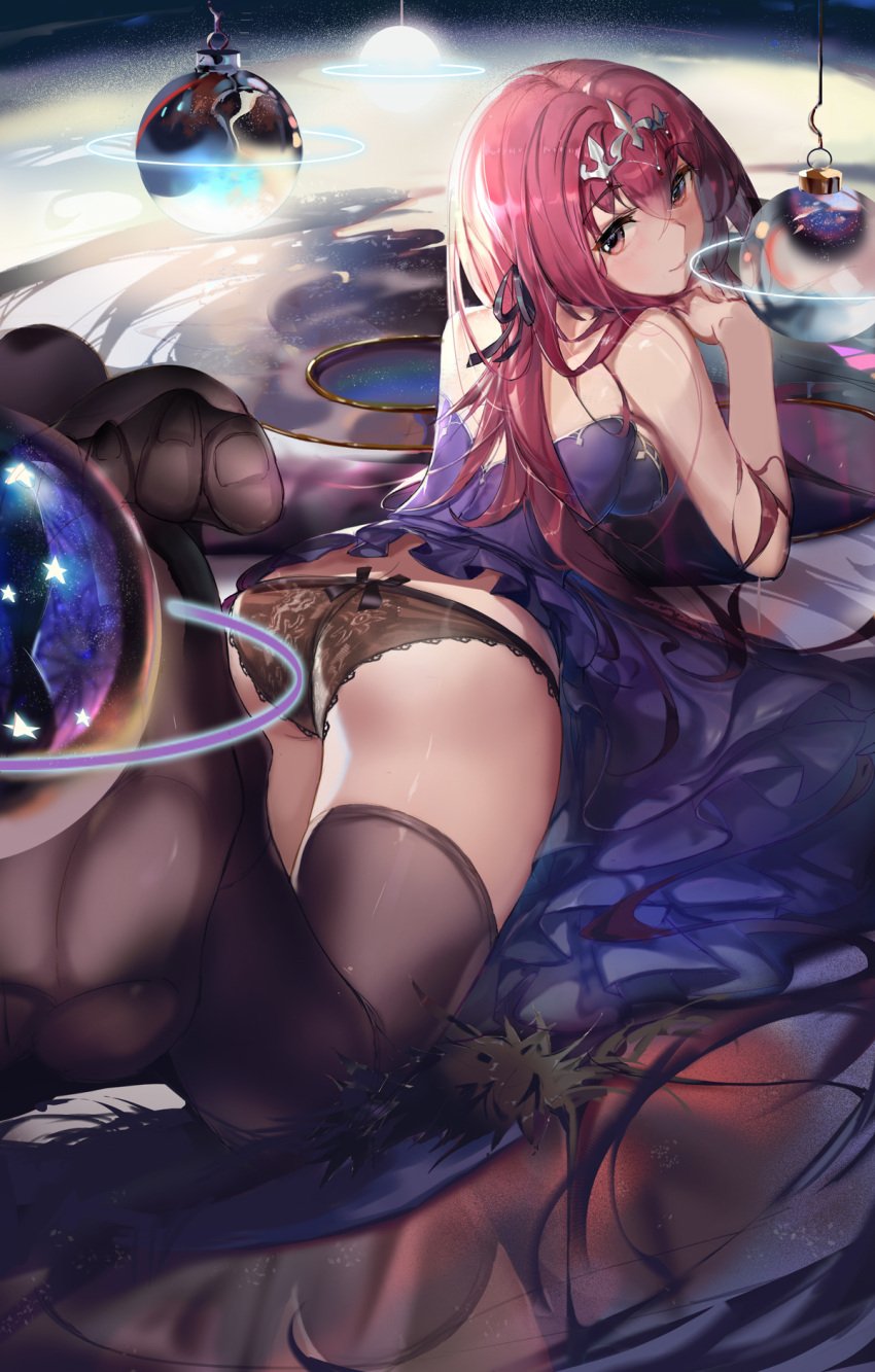 1girls ass bare_shoulders black_panties black_underwear breasts clothing crown dress fate/grand_order fate_(series) feet feet_towards_viewer female female_ass foreshortening hair_between_eyes headpiece headwear high_resolution jewelry lancer_(fate/grand_order) large_breasts lingerie long_hair looking_at_viewer looking_back lying no_shoes on_stomach orb pantsu pixiv_fate/grand_order_contest_2 pov_feet purple_dress purple_hair rabbit_(tukenitian) red_eyes scathach_(fate) scathach_skadi smile solo tagme thighhighs tiara underwear