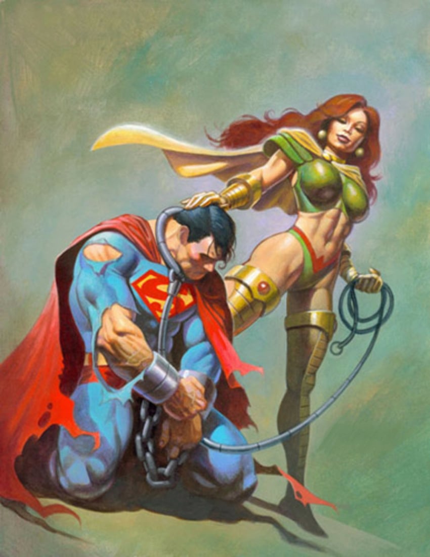 1boy 1boy1girl 1girls bondage clark_kent dc dc_comics femdom handcuffs kal-el kryptonian leash malesub maxima_queen_of_almerac sex_slave slave superhero superhero_costume superman superman_(series)