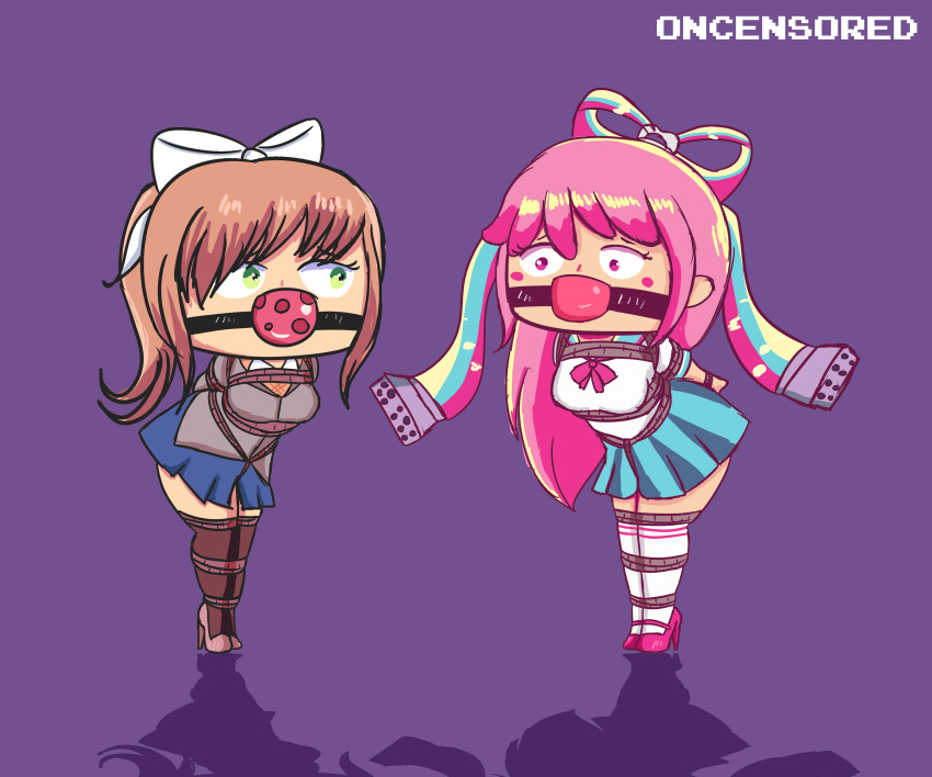 ball_gag bondage crossover disney disney_channel disney_xd doki_doki_literature_club female femsub gag gagged giffany gravity_falls high_heels monika_(doki_doki_literature_club) multiple_subs oncensored original rope_bondage straight_hair tony_welt video_game