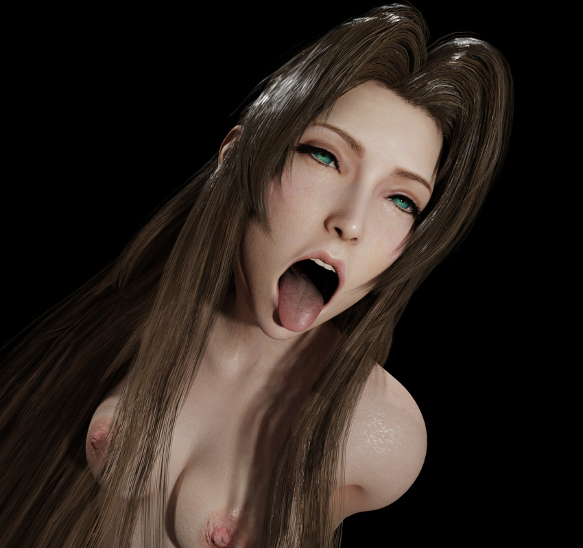 1girls 3d aerith_gainsborough breasts brown_hair final_fantasy final_fantasy_vii final_fantasy_vii_remake green_eyes looking_at_viewer model_release mokujin_hornywood nude nude_female tongue tongue_out