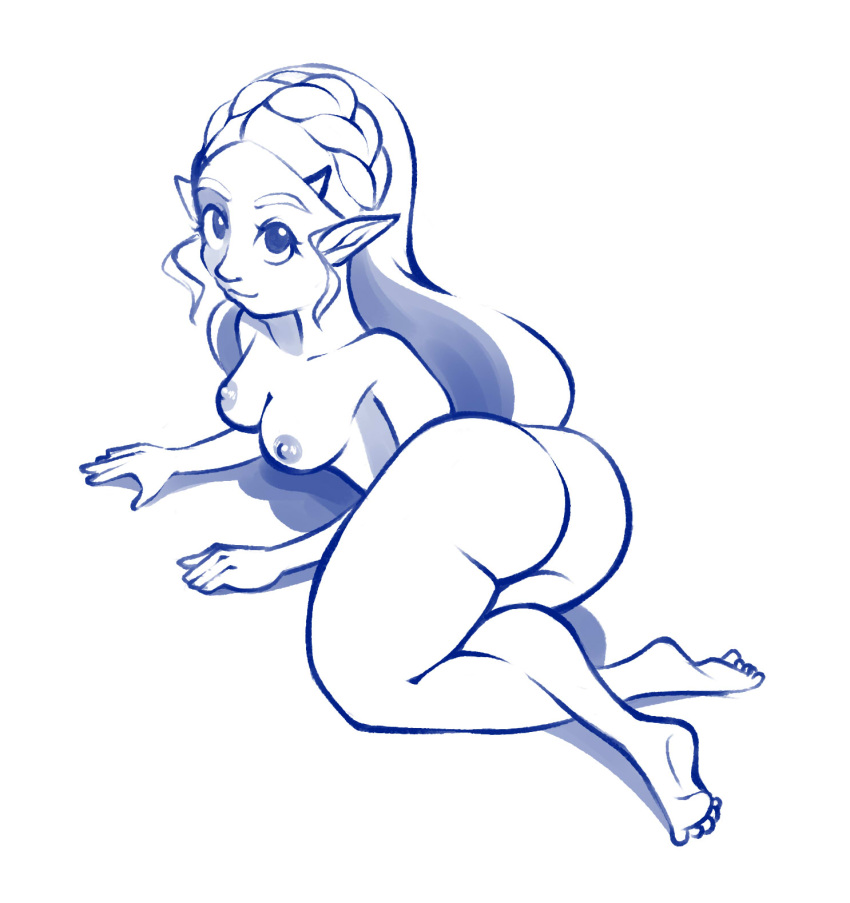 1girls ass ass_focus barefoot big_ass breasts breath_of_the_wild completely_nude feet female female_only isabelleorgasms long_ears looking_at_viewer lying nintendo nipples nude pointy_ears posing princess_zelda sketch smiling smiling_at_viewer solo solo_female teenage_girl teenager the_legend_of_zelda zelda_(breath_of_the_wild)