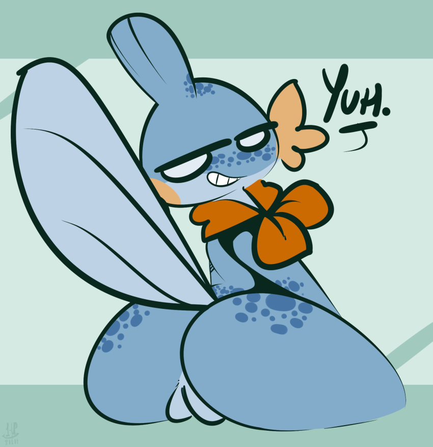 1-upclock anthro dialogue english_text female genitals hi_res mabel_(1-upclock) mostly_nude mudkip nintendo pokémon_(species) pokemon pokemon_(species) presenting presenting_pussy pussy simple_background solo text video_games watermark