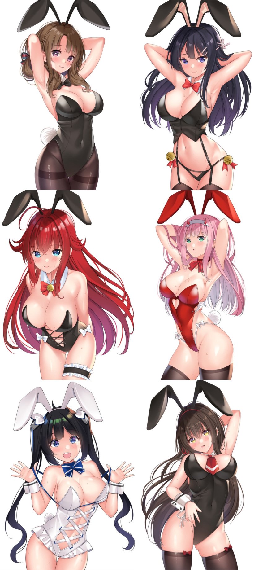 6girls arms_behind_back arms_behind_head arms_up big_breasts blackheartxiii bunny_ears bunny_girl bunnysuit crossover darling_in_the_franxx dungeon_ni_deai_wo_motomeru_no_wa_machigatteiru_darou_ka edit female female_only hestia_(danmachi) high_school_dxd kawaikereba_hentai_demo_suki_ni_natte_kuremasu_ka? large_breasts latex multiple_girls oosuki_mamako rias_gremory sakurajima_mai seishun_buta_yarou_wa_bunny_girl_senpai_no_yume_wo_minai tokihara_sayuki tsuujou_kougeki_ga_zentai_kougeki_de_ni-kai_kougeki_no_okaasan_wa_suki_desu_ka? zero_two_(darling_in_the_franxx)