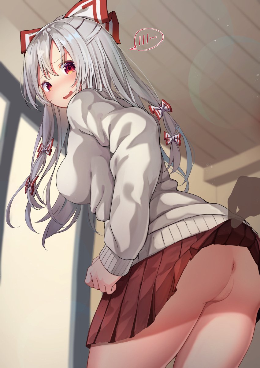 anus ass censored fujiwara_no_mokou mamemochi nopan pussy seifuku skirt_lift sweater touhou