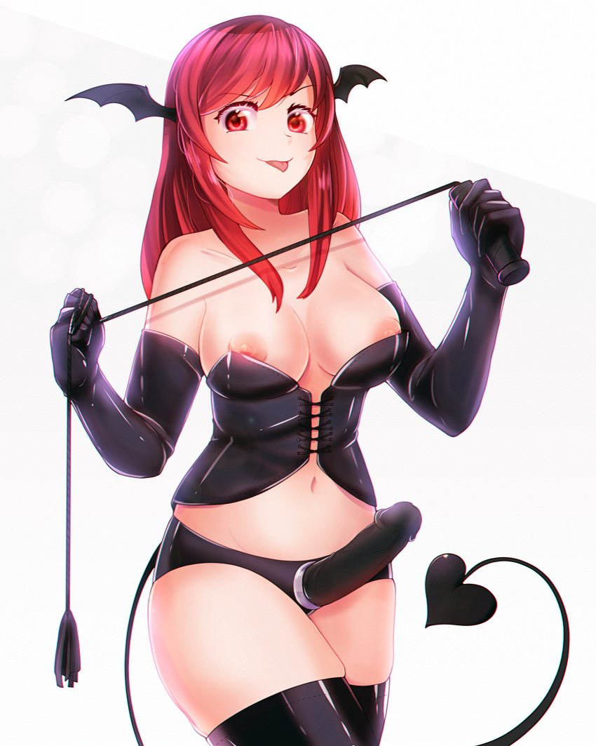 breasts dominatrix dungeon_toaster female head_wings koakuma monster_girl red_eyes red_hair strap-on succubus tagme touhou youkai