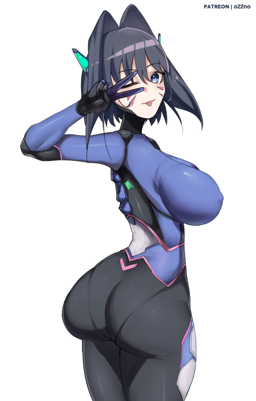 1girls ass blizzard_entertainment blue_eyes blue_hair bodysuit breasts bubble_butt d.va_(cosplay) dat_ass female hololive hololive_english hololive_english_-council- hololive_english_-promise- huge_ass large_breasts light_skin o22no ouro_kronii overwatch short_hair virtual_youtuber