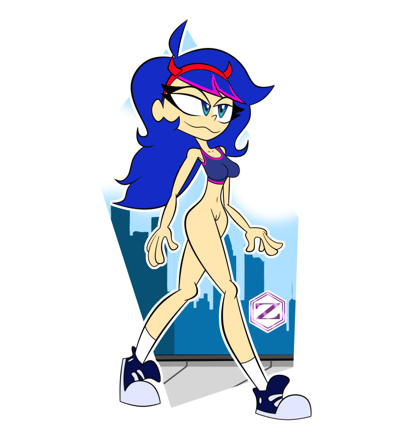 bottomless bottomless_female commission headband oc_character public sports_bra walking zarnacius