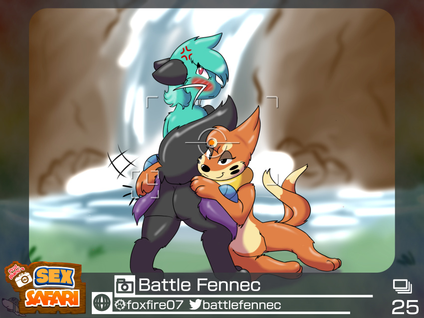 4:3 absurd_res anus ass battle_fennec buizel butt_slap carla_(battle_fennec) dewott duo female female/female flustered genitals hi_res inviting lutrine mammal mustela mustelid musteline nintendo pokémon_(species) pokemon pokemon_(species) pokemon_snap prof_blanc's_sex_safari pussy slap true_musteline video_games waterfall yuri