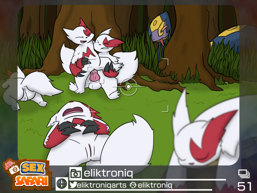 4:3 absurd_res anthro eliktroniq female forest furry group hi_res male male/female new_pokemon_snap nintendo outside plant pokémon_(species) pokemon pokemon_(species) seviper sex sleeping tree video_games voyeur zangoose