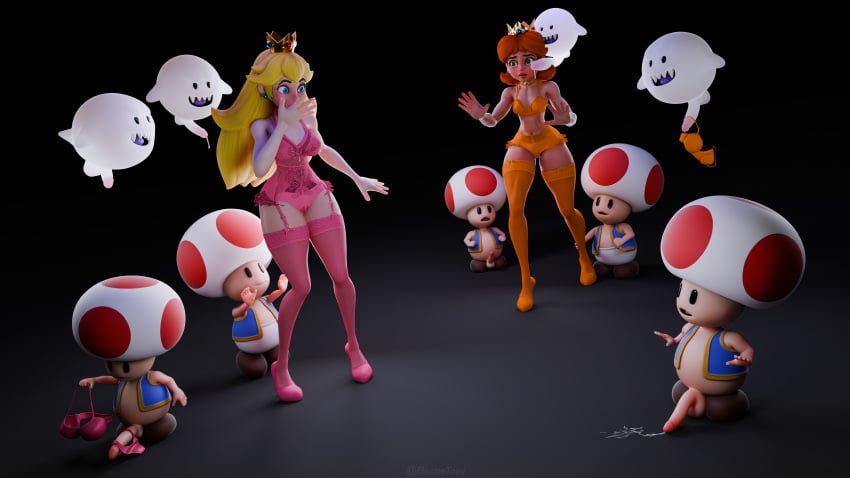 3d boo_(mario) bra covering_mouth curious dangerous electrotoyy gangbang gangrape high_heels incoming_attack incoming_sex larger_female looking_at_penis mario_(series) nintendo no_skirt panties panties_on_penis partially_clothed peeping penis_on_face penis_out precum princess princess_daisy princess_peach reaching running scared scared_expression shocked simple_background size_difference smaller_male spying stealing stealing_clothes stockings surprised toad_(mario) trying_to_escape unaware