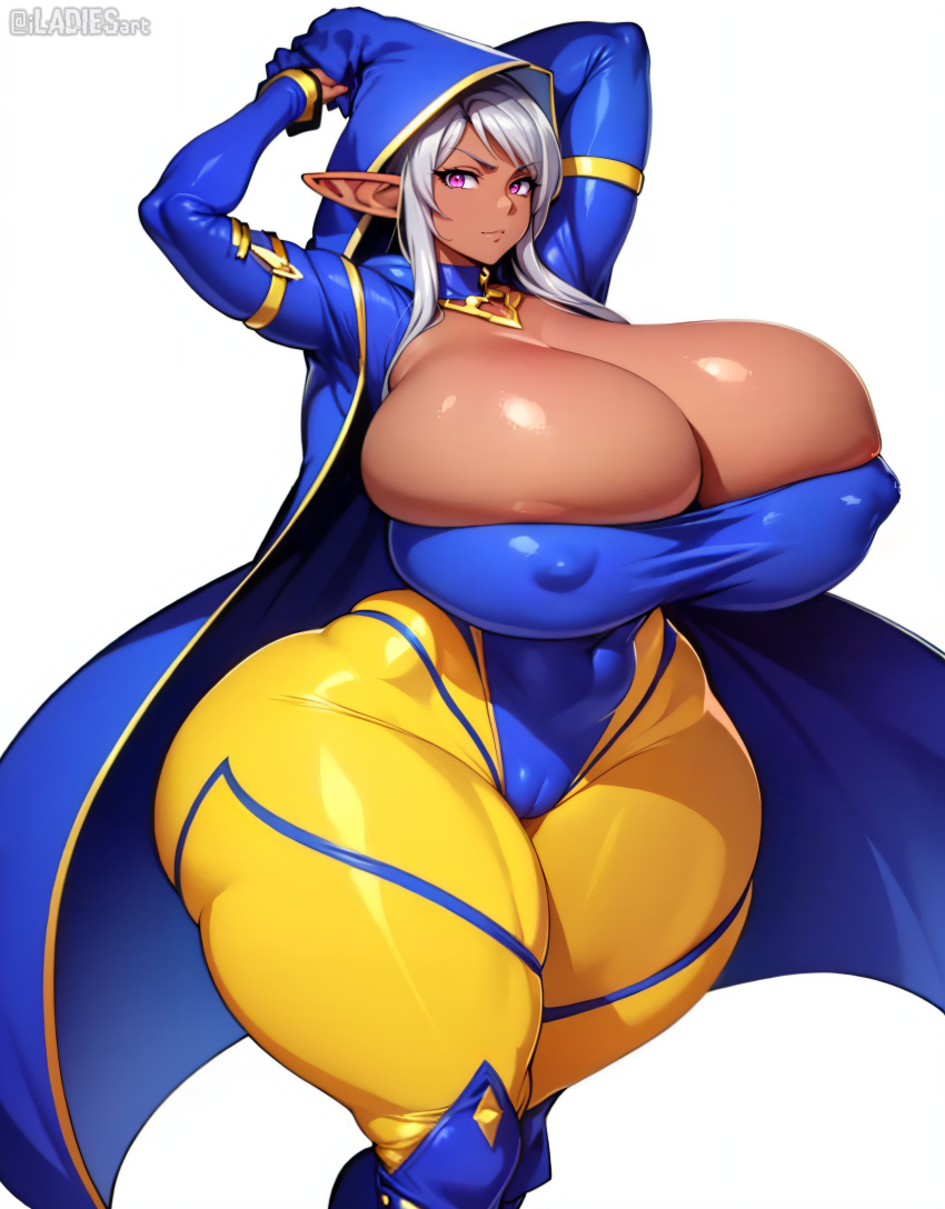 1girls ai_generated big_breasts breasts cameltoe cleavage cleavage_overflow dark-skinned_female dark_skin elf elf_ears elf_female elf_girl female female female_only high_heels huge_breasts iladiesart large_breasts massive_breasts tagme thick_thighs thighs tight_clothing