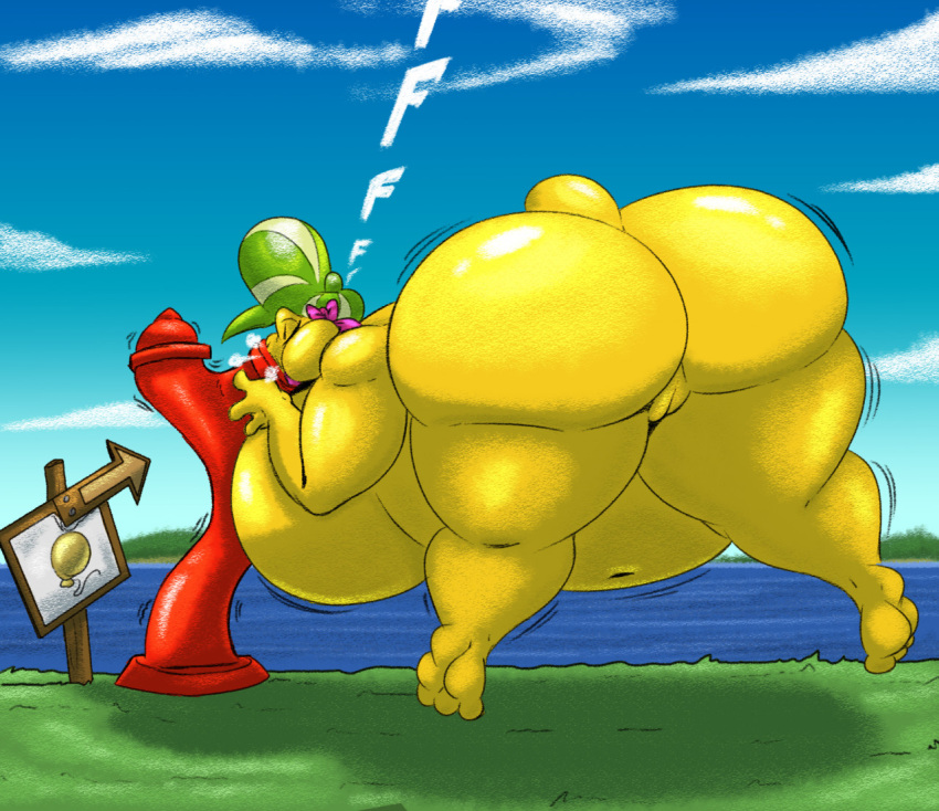 2021 air_inflation anthro ass belly big_belly big_breasts big_butt breast_growth breasts clothing detailed_background digital_media_(artwork) eyelashes female fingers floating genitals growth hat headgear headwear helium huge_breasts huge_butt hyper hyper_breasts inflation koopa koopa_troopa kylie_koopa mario_(series) mario_and_luigi:_partners_in_time mario_and_luigi_(series) navel nintendo non-mammal_breasts nude outside pump pussy reptile scales scalie shinysteel solo thick_thighs video_games water_inflation wide_hips yellow_body yellow_scales